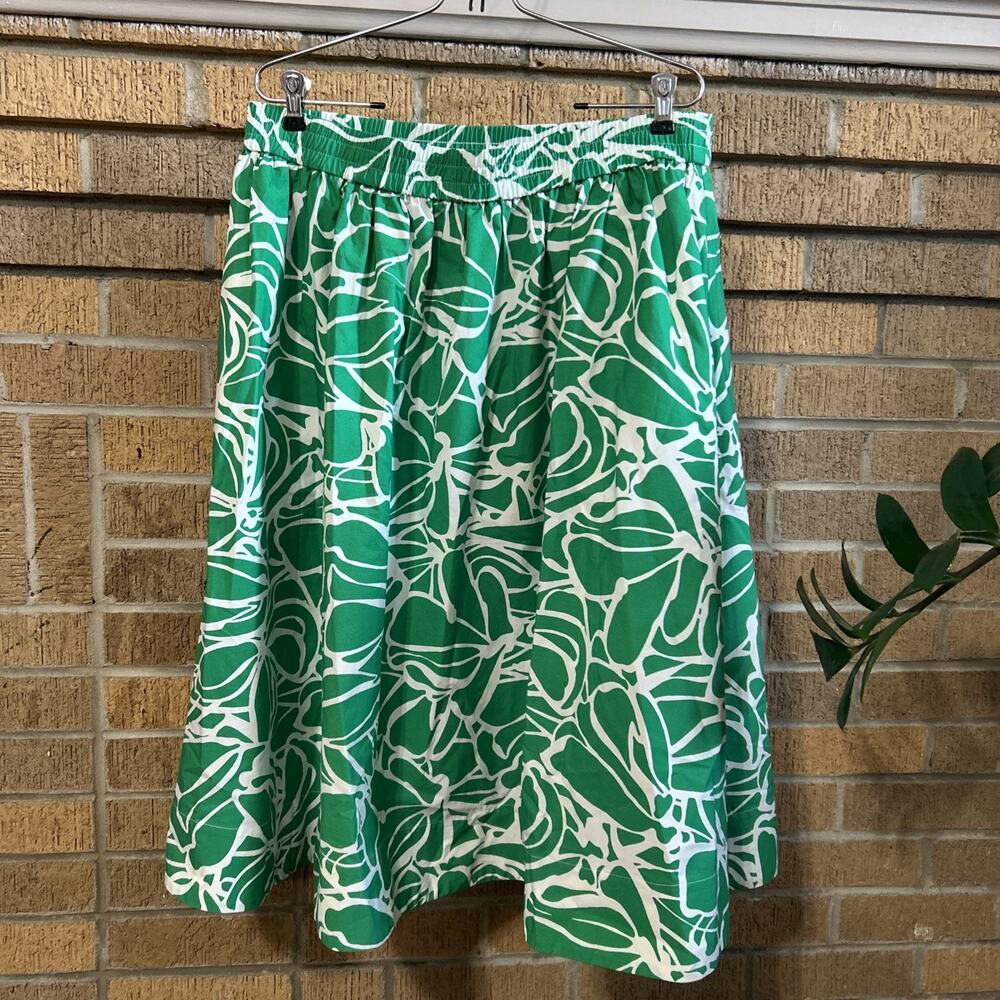 Banana Republic Green Floral Poplin Midi Skirt  L Resort Preppy Coastal pockets